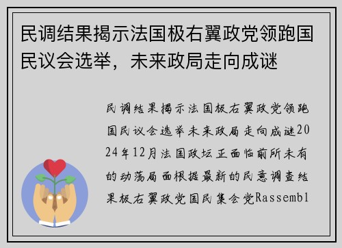 民调结果揭示法国极右翼政党领跑国民议会选举，未来政局走向成谜