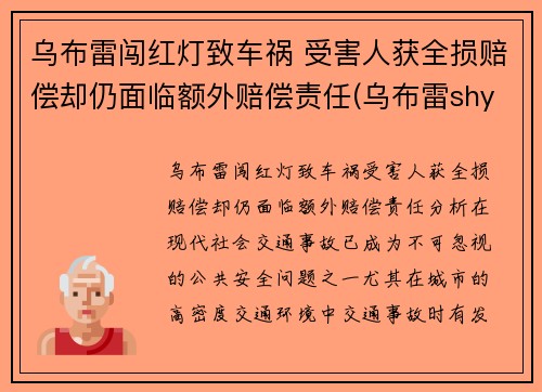 乌布雷闯红灯致车祸 受害人获全损赔偿却仍面临额外赔偿责任(乌布雷shy)