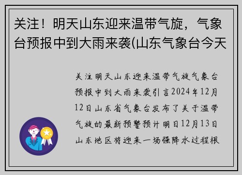 关注！明天山东迎来温带气旋，气象台预报中到大雨来袭(山东气象台今天到明天)